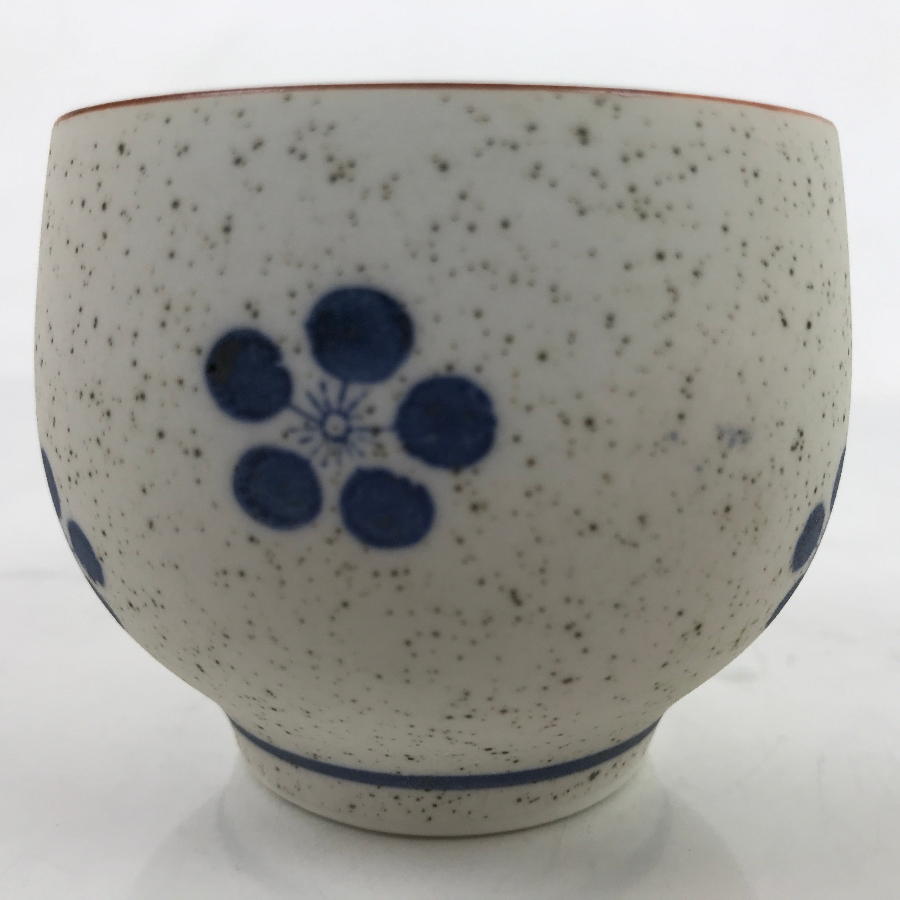 Japanese Arita Ware Porcelain Teacup Vtg White Blue Plum Blossom Yunomi TC468