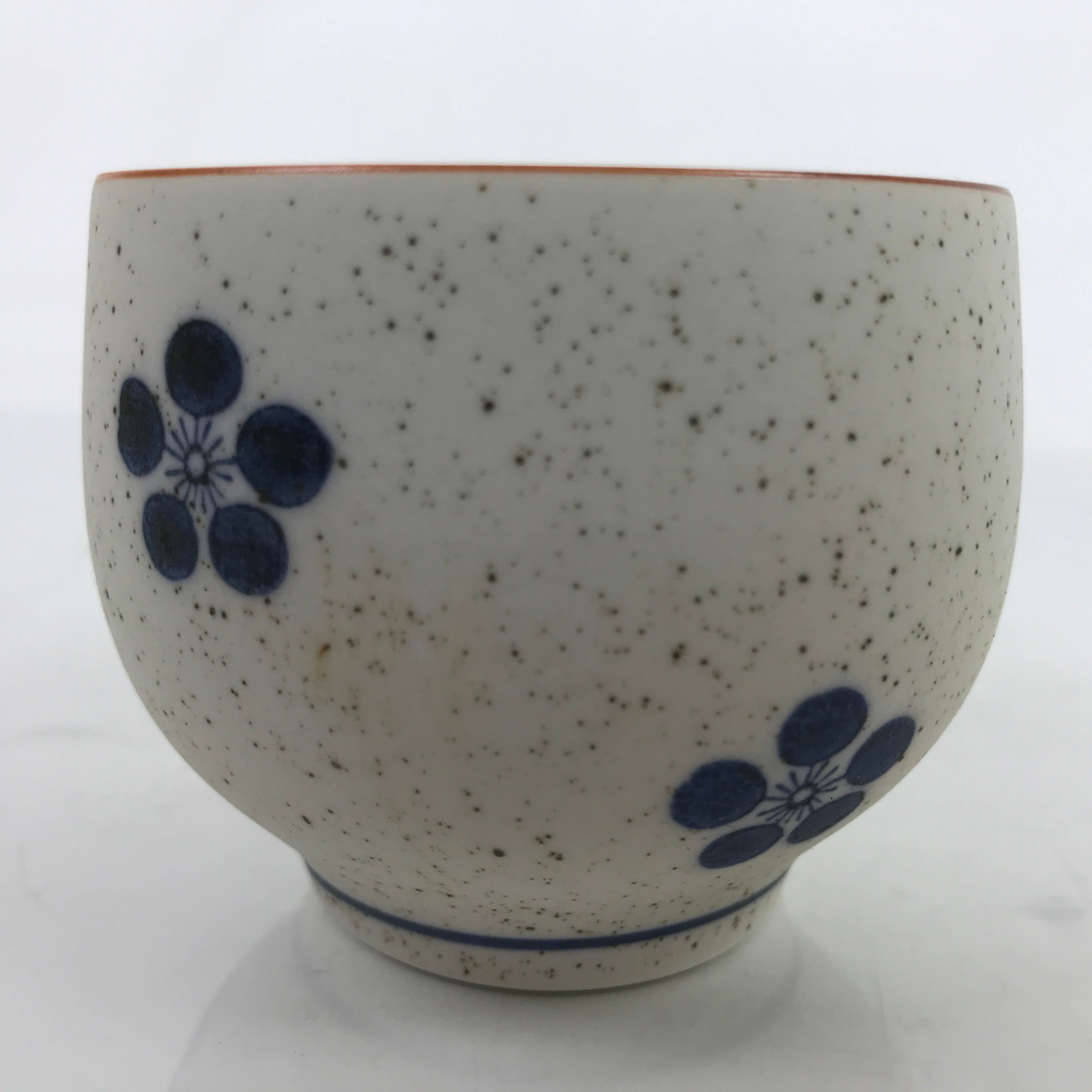 Japanese Arita Ware Porcelain Teacup Vtg White Blue Plum Blossom Yunomi TC470