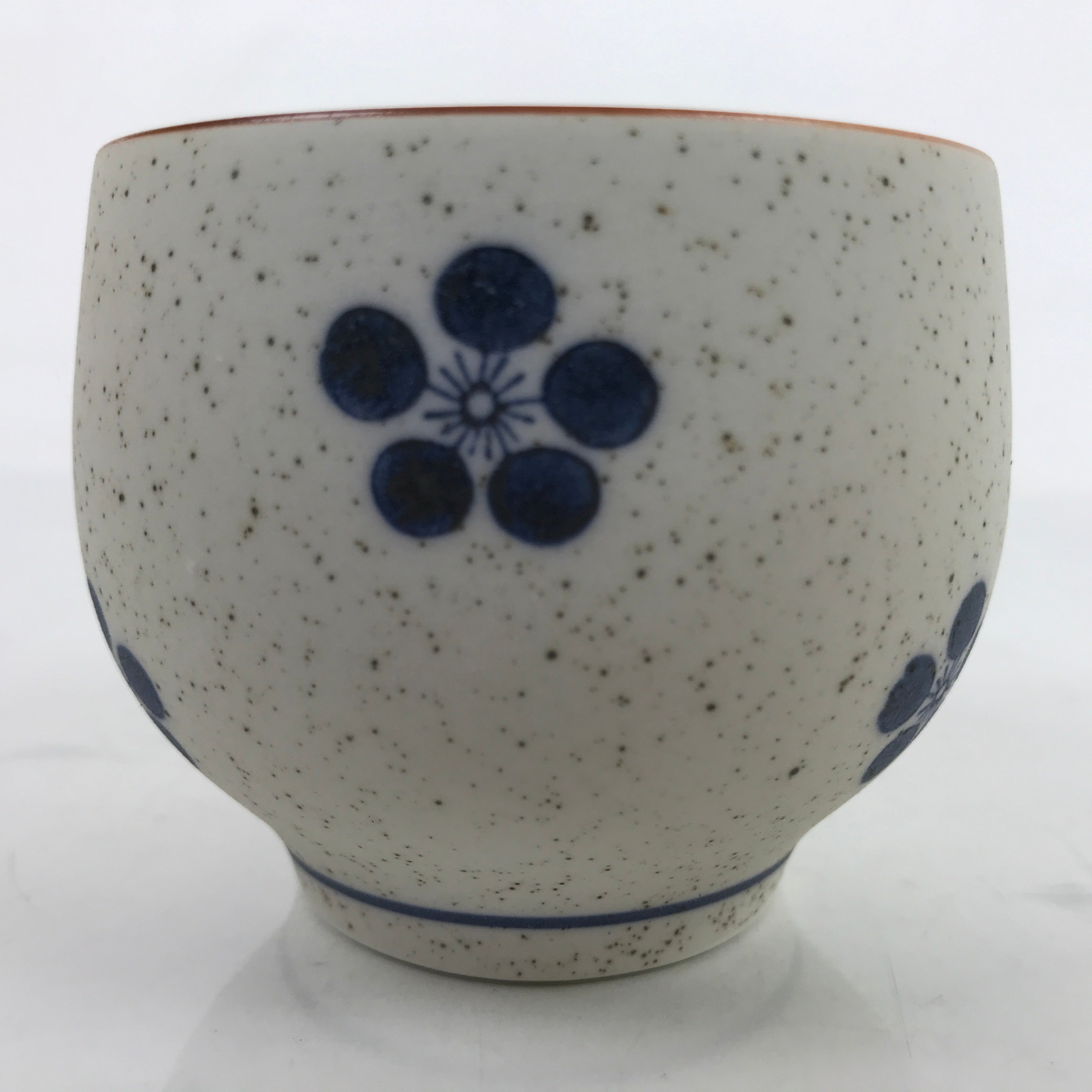 Japanese Arita Ware Porcelain Teacup Vtg White Blue Plum Blossom Yunomi TC470