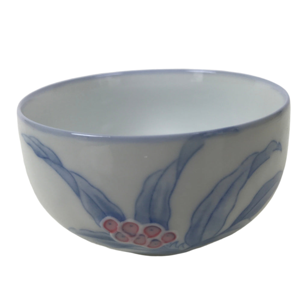 Japanese Arita Ware Porcelain Teacup Vtg Yunomi Floral White Blue Sencha TC595