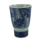 Japanese Arita Ware Porcelain Teacup Vtg Yunomi Sometsuke Blue White Leaf TC509
