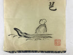 Japanese Art Calligraphy Reproduction Vtg Full Moon Boat Monk Zen Kakejiku FL262
