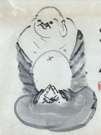 Japanese Art Calligraphy Reproduction Vtg Monk Smiling Zen Quote Kakejiku FL263