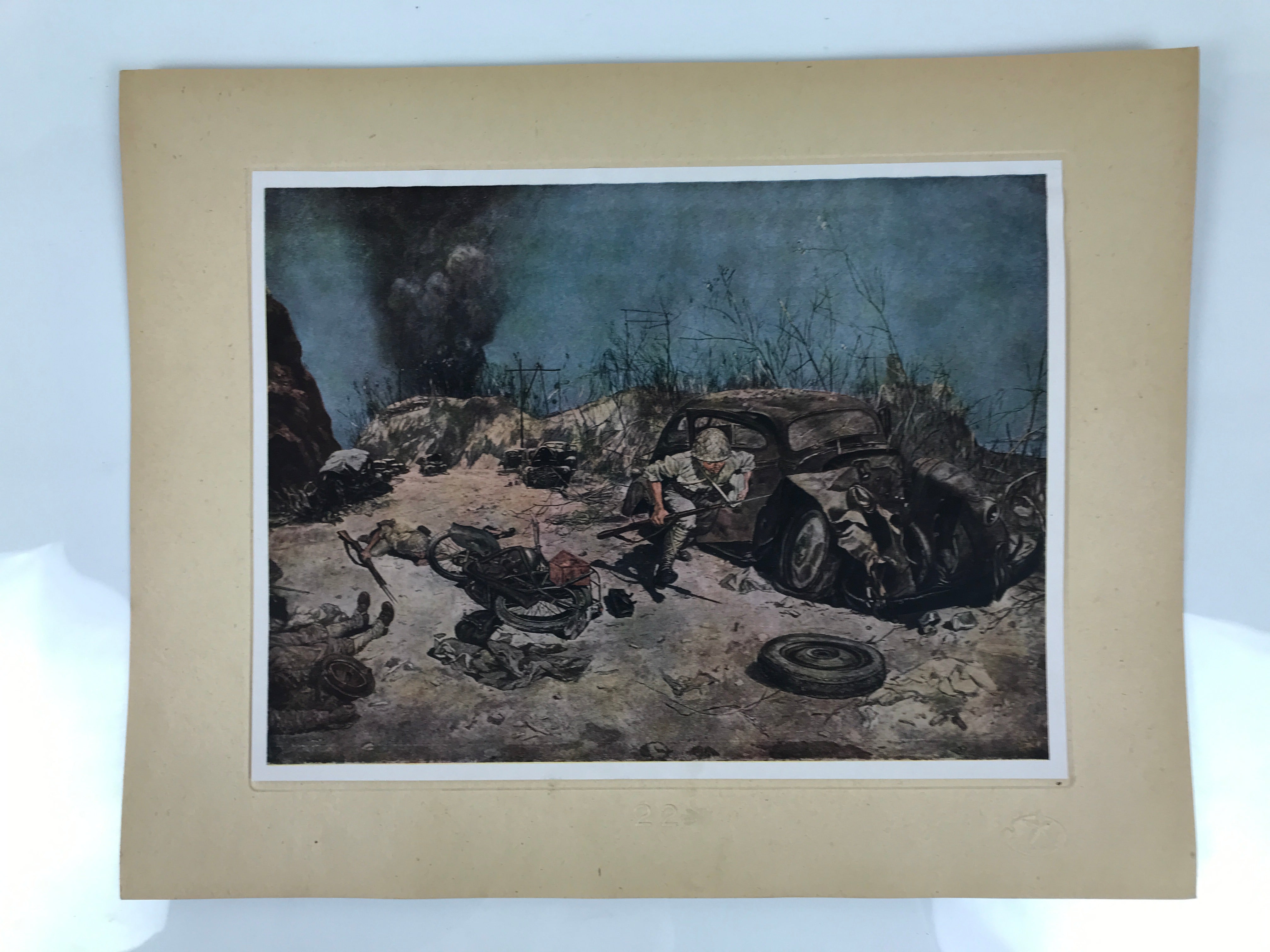 Japanese Art Print Reproduction Military Alley Smoke WWII War Paper Color FL491