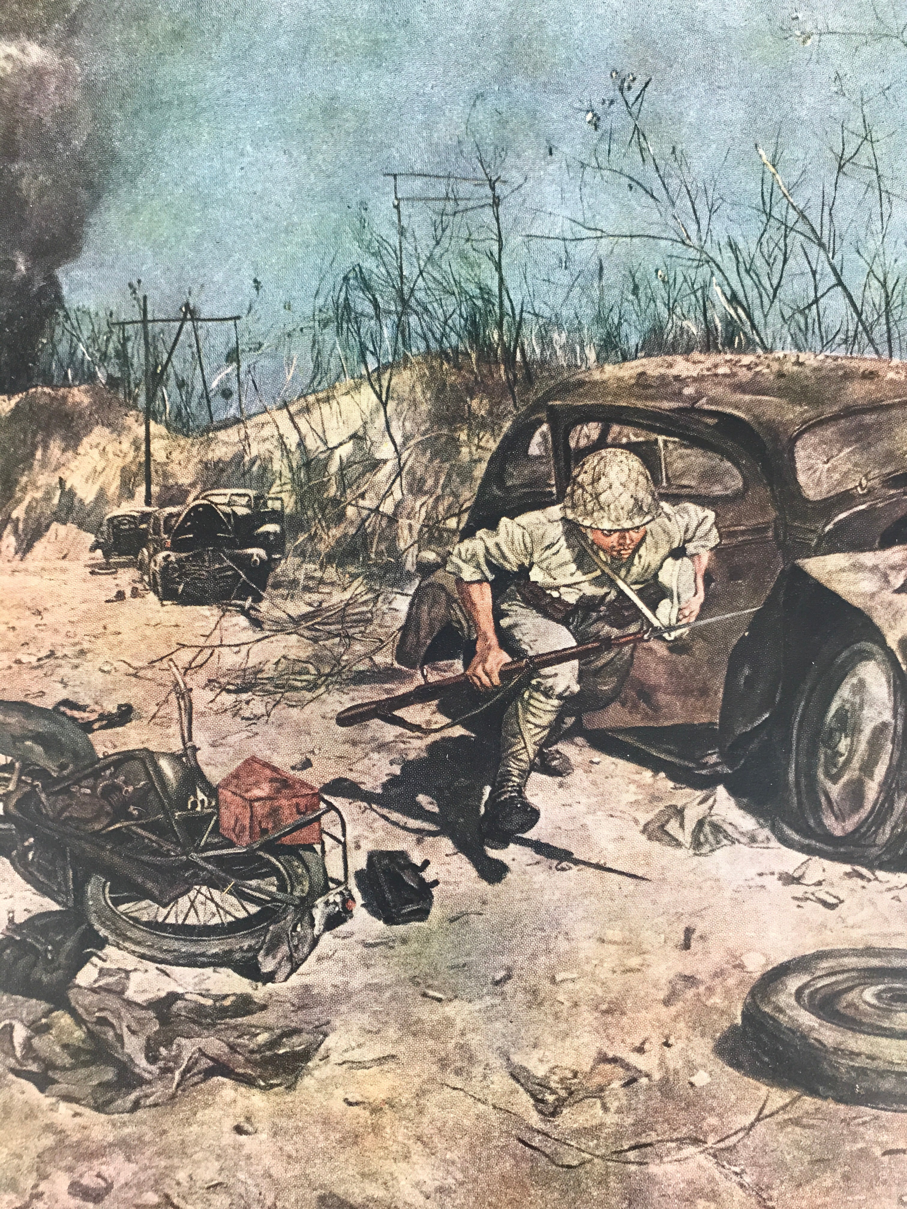 Japanese Art Print Reproduction Military Alley Smoke WWII War Paper Color FL491