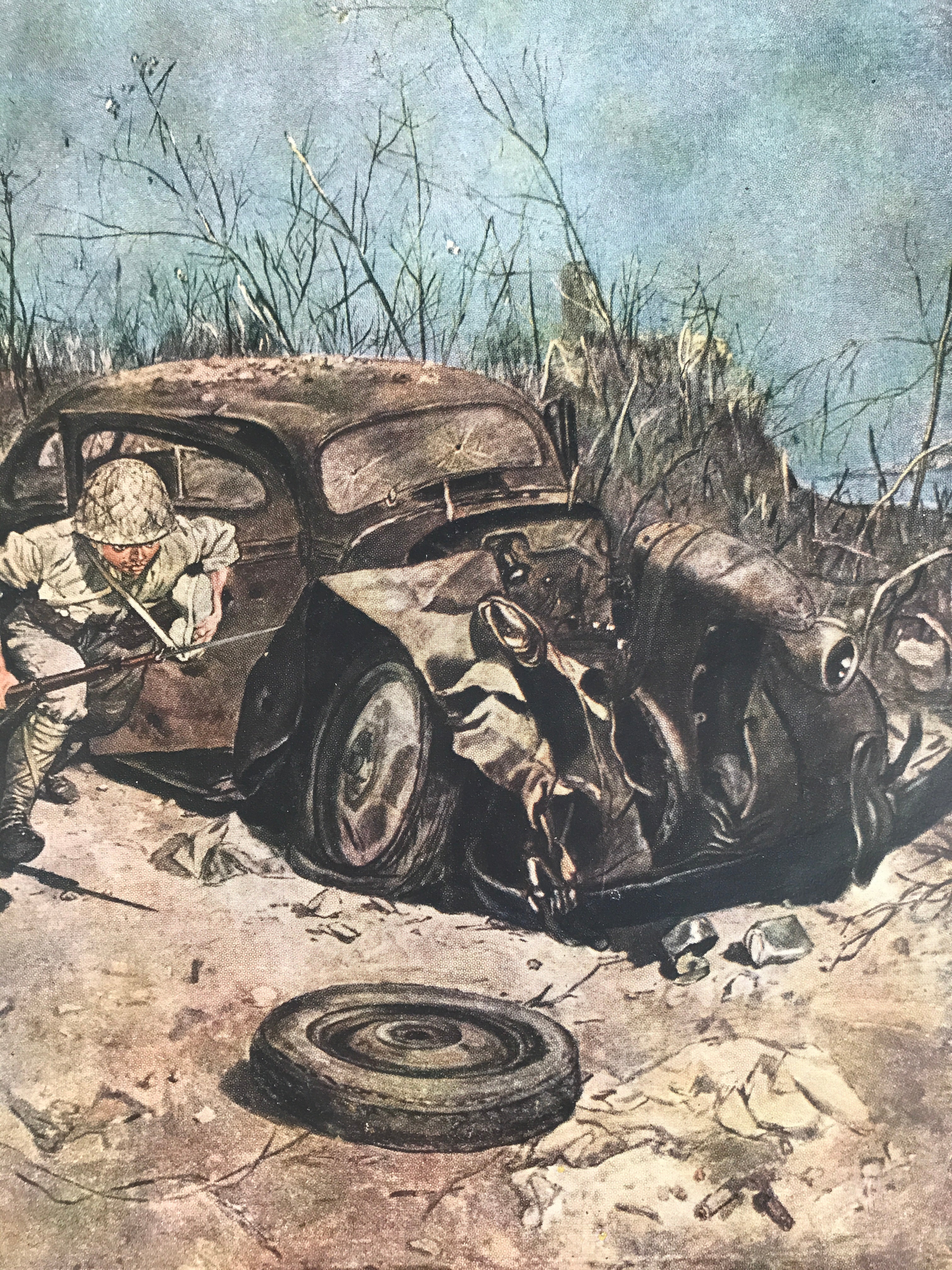 Japanese Art Print Reproduction Military Alley Smoke WWII War Paper Color FL491