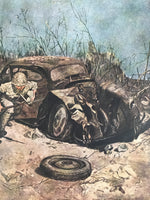 Japanese Art Print Reproduction Military Alley Smoke WWII War Paper Color FL491