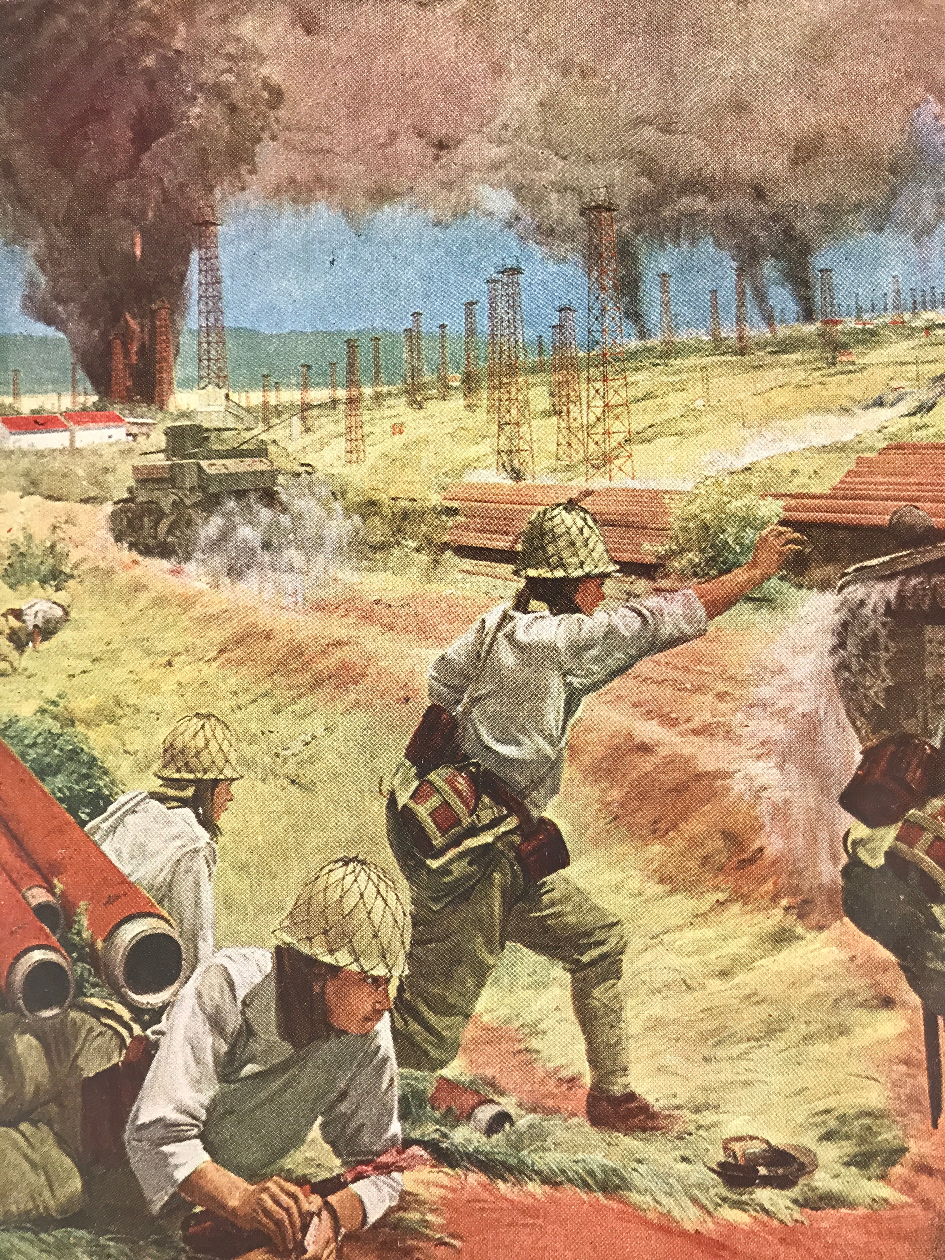 Japanese Art Print Reproduction Military Battle Yenangyaung Oilfield WWII FL489