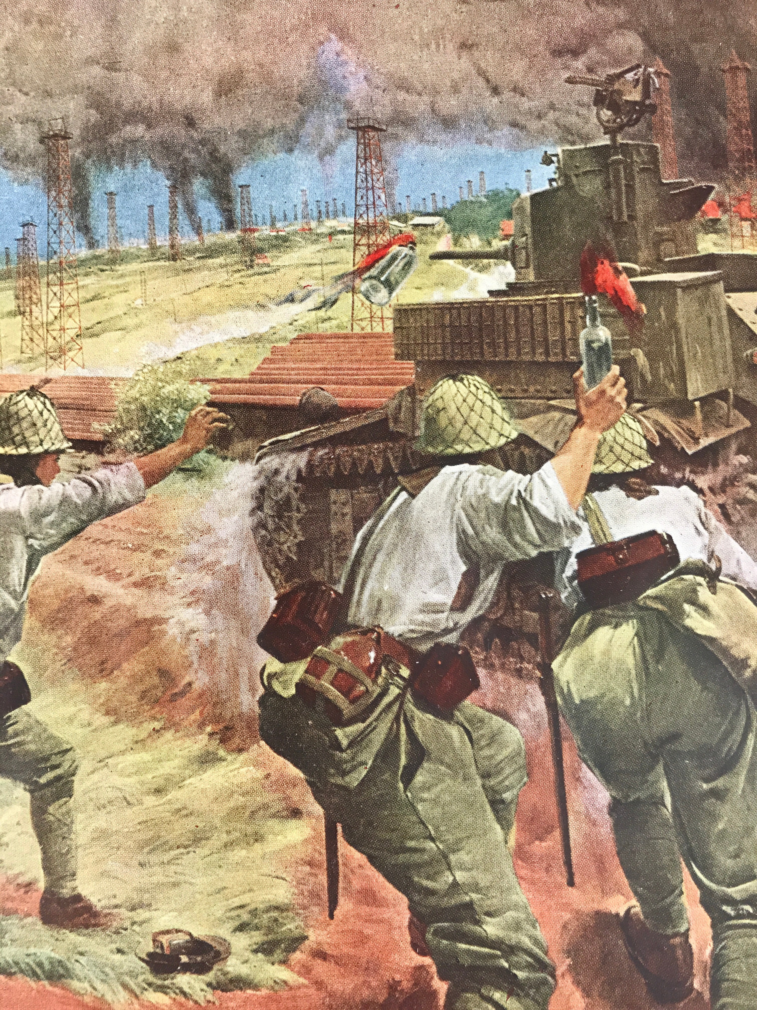 Japanese Art Print Reproduction Military Battle Yenangyaung Oilfield WWII FL489