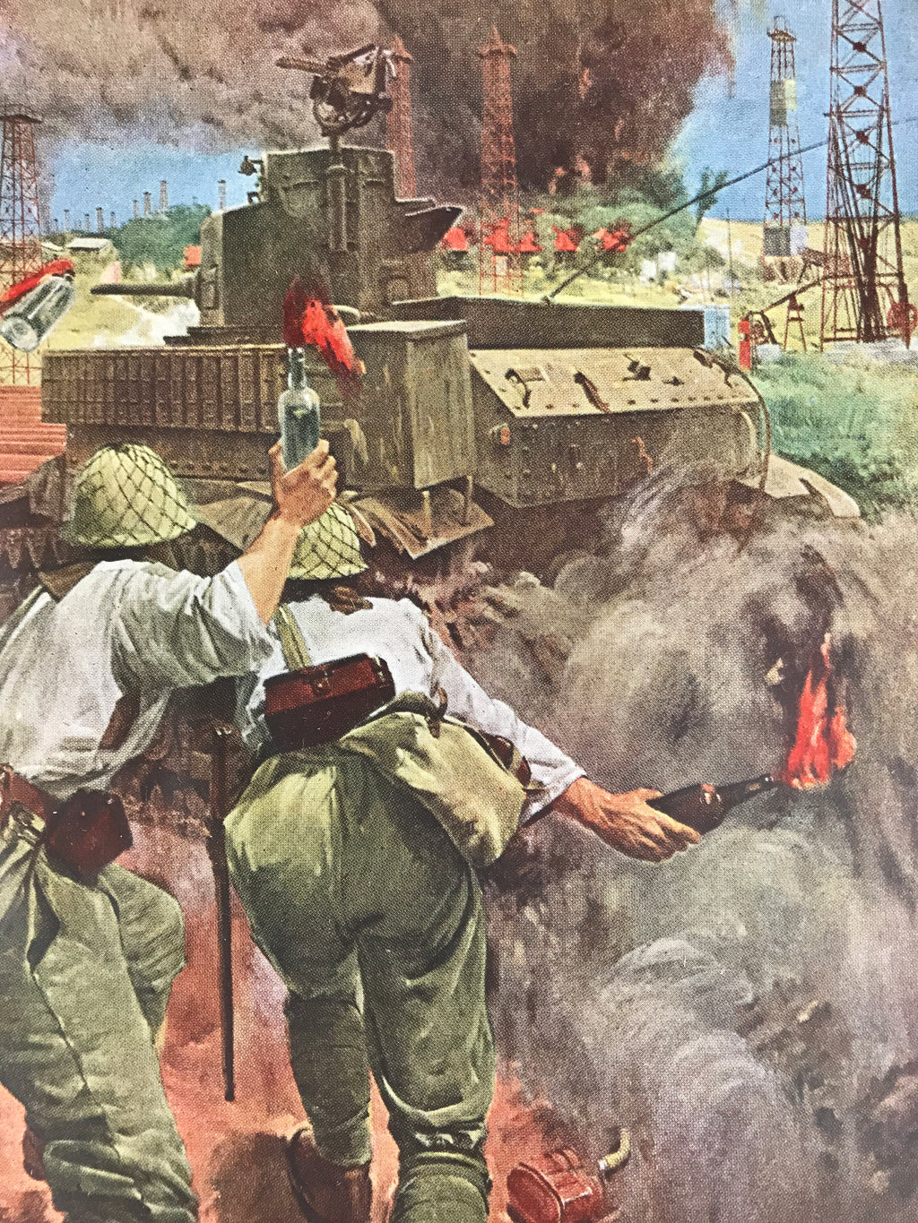 Japanese Art Print Reproduction Military Battle Yenangyaung Oilfield WWII FL489