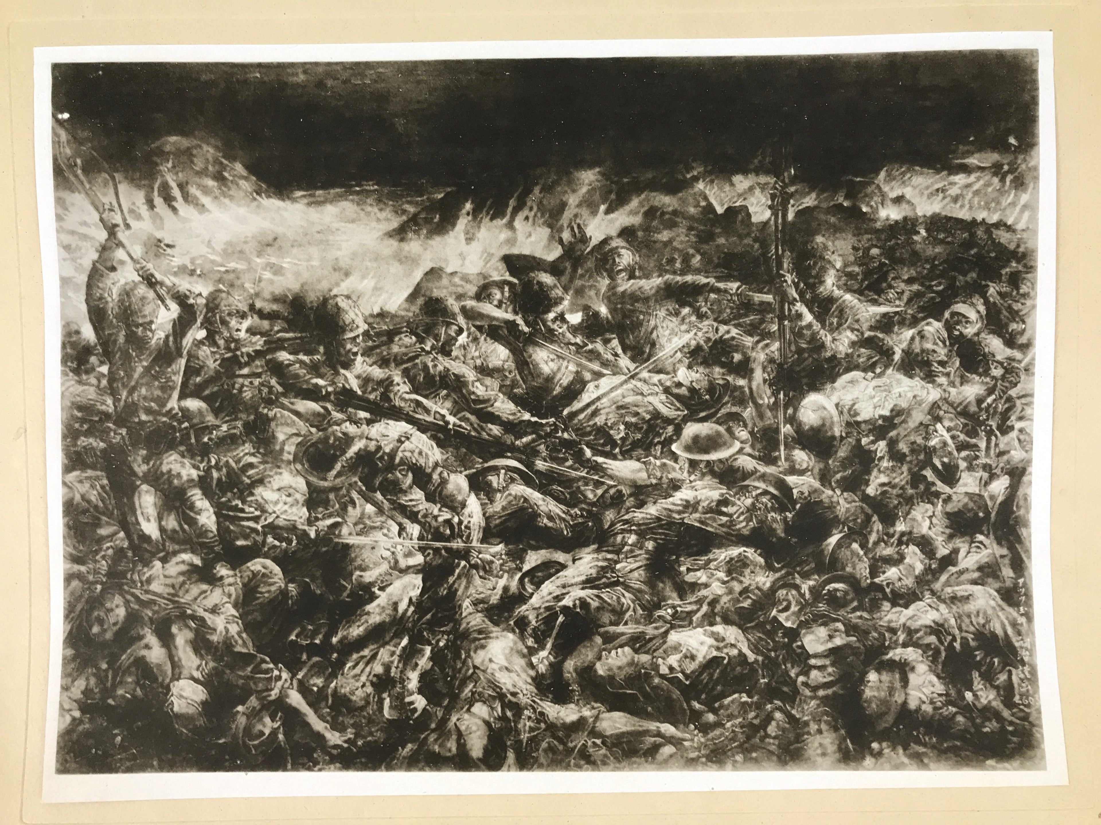 Japanese Art Print Reproduction Military Drawing Battle Attu WWII Pacific FL469