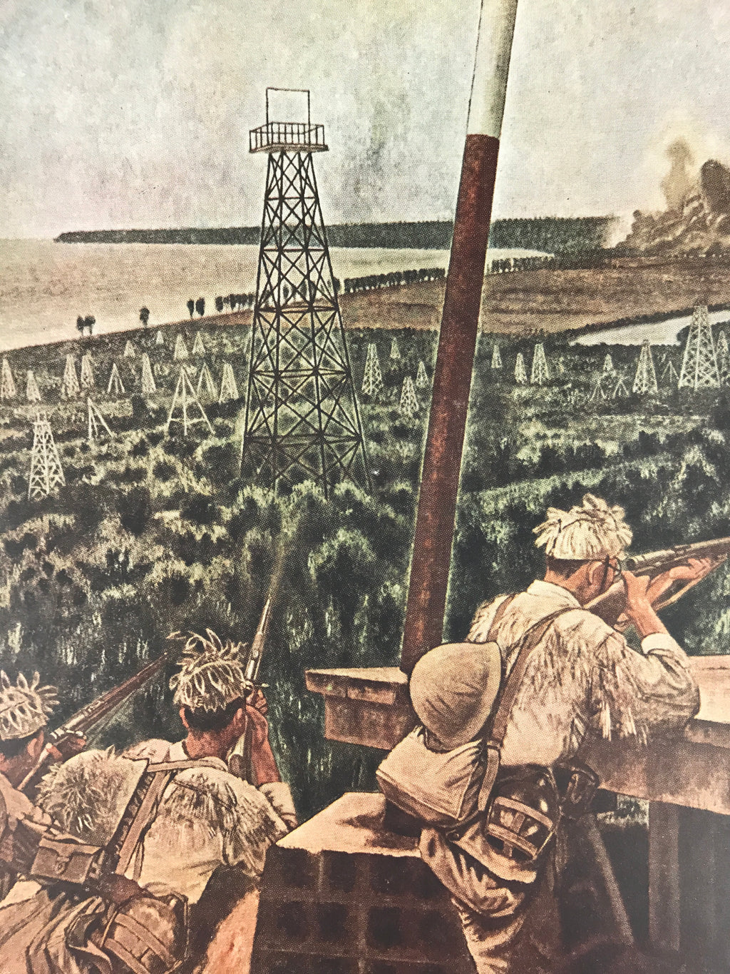 Japanese Art Print Reproduction Military Miri Oil Field WWII Pacific War FL472