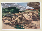 Japanese Art Print Reproduction Military Parachutists Oil Refinery WWII FL482