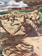 Japanese Art Print Reproduction Military Parachutists Oil Refinery WWII FL482