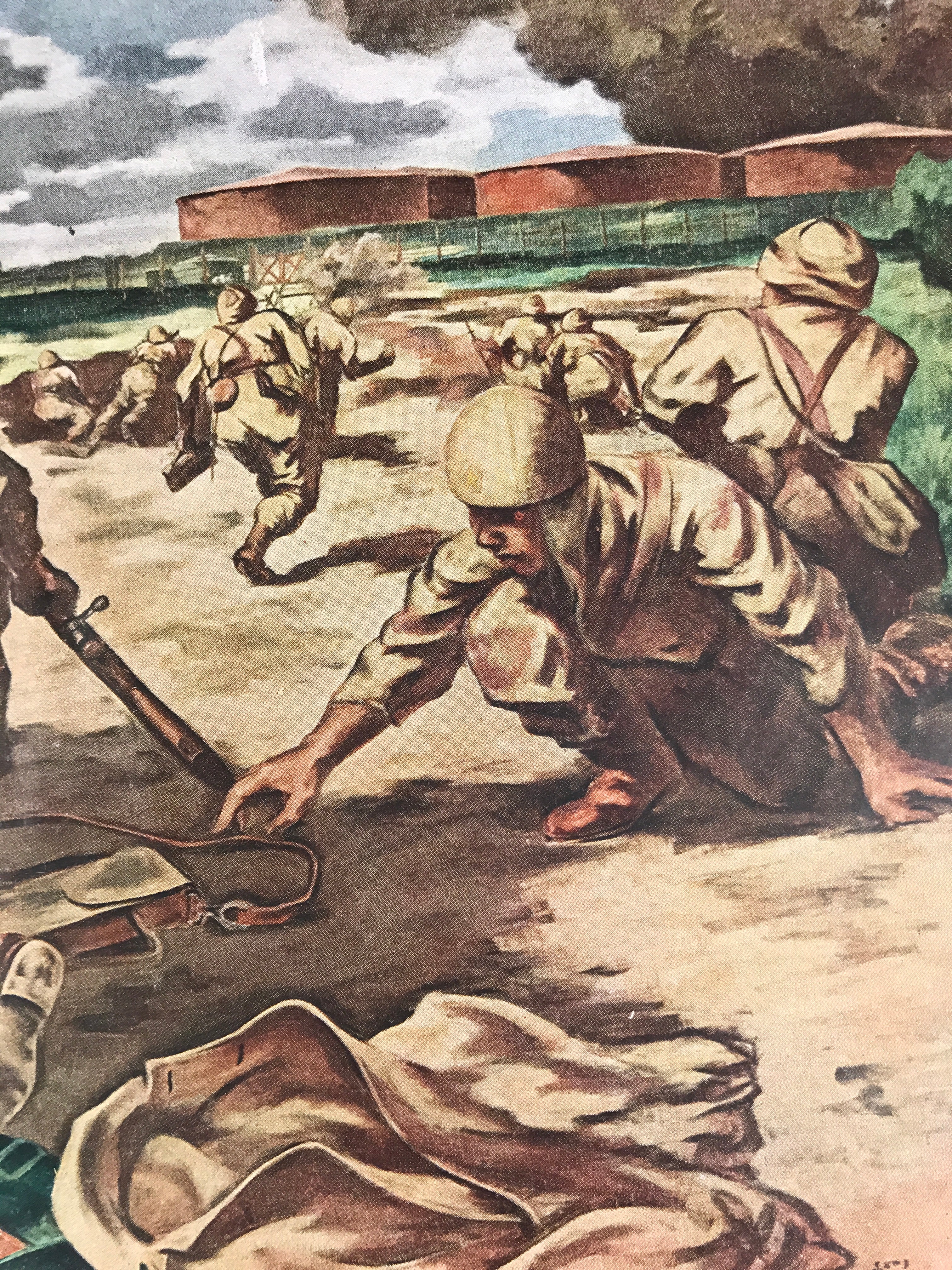 Japanese Art Print Reproduction Military Parachutists Oil Refinery WWII FL482
