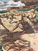 Japanese Art Print Reproduction Military Parachutists Oil Refinery WWII FL482