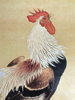 Japanese Art Print Reproduction Rooster Chicken Family Realistic Brown Red FL423