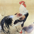 Japanese Art Print Reproduction Rooster Chicken Family Realistic Brown Red FL423