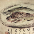 Japanese Art Print Reproduction Rosanji Fish Plate Calligraphy Ink Color FL435