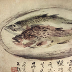 Japanese Art Print Reproduction Rosanji Fish Plate Calligraphy Ink Color FL435