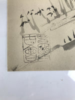 Japanese Art Print Reproduction Rosanji House Full Moon Bamboo Black Paper FL432