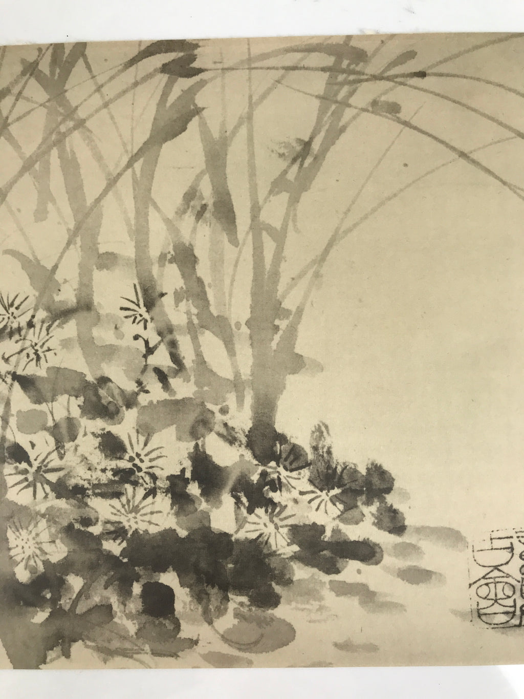 Japanese Art Print Reproduction Rosanjin Autumn Flower Monochrome Paper FL426