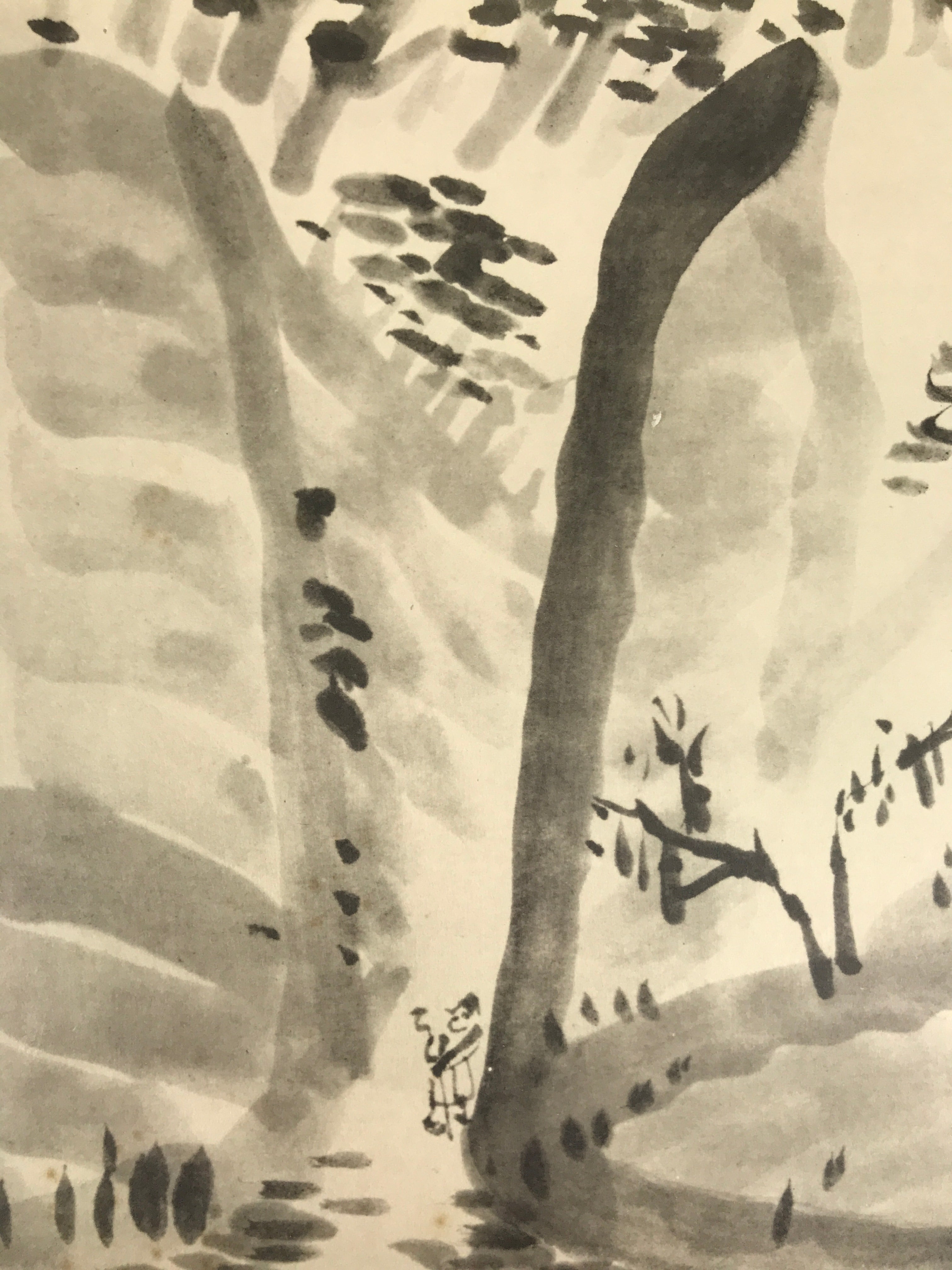Japanese Art Print Reproduction Rosanjin Man Mountain Waterfall Monochrome FL430