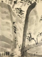 Japanese Art Print Reproduction Rosanjin Man Mountain Waterfall Monochrome FL430