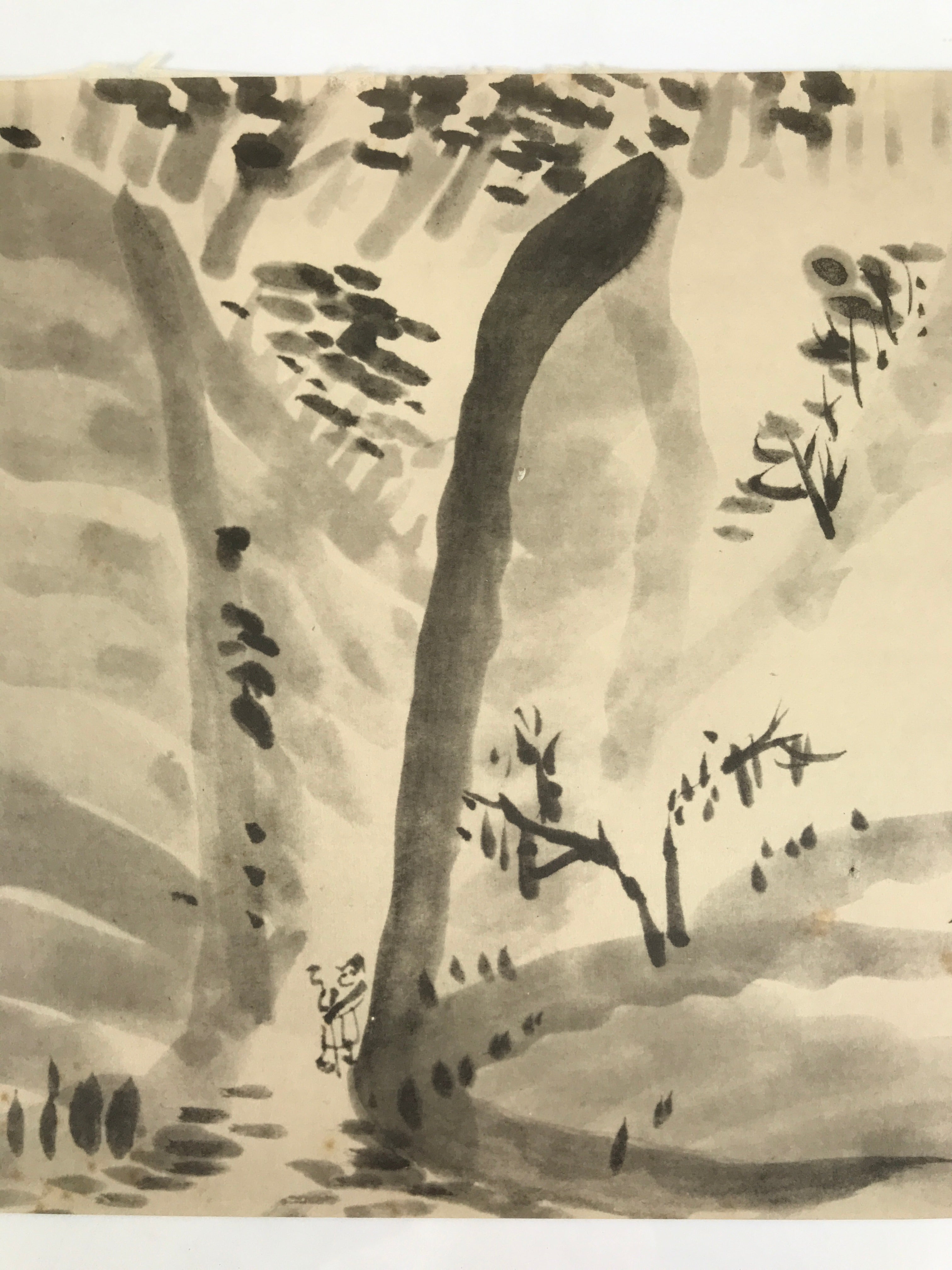Japanese Art Print Reproduction Rosanjin Man Mountain Waterfall Monochrome FL430