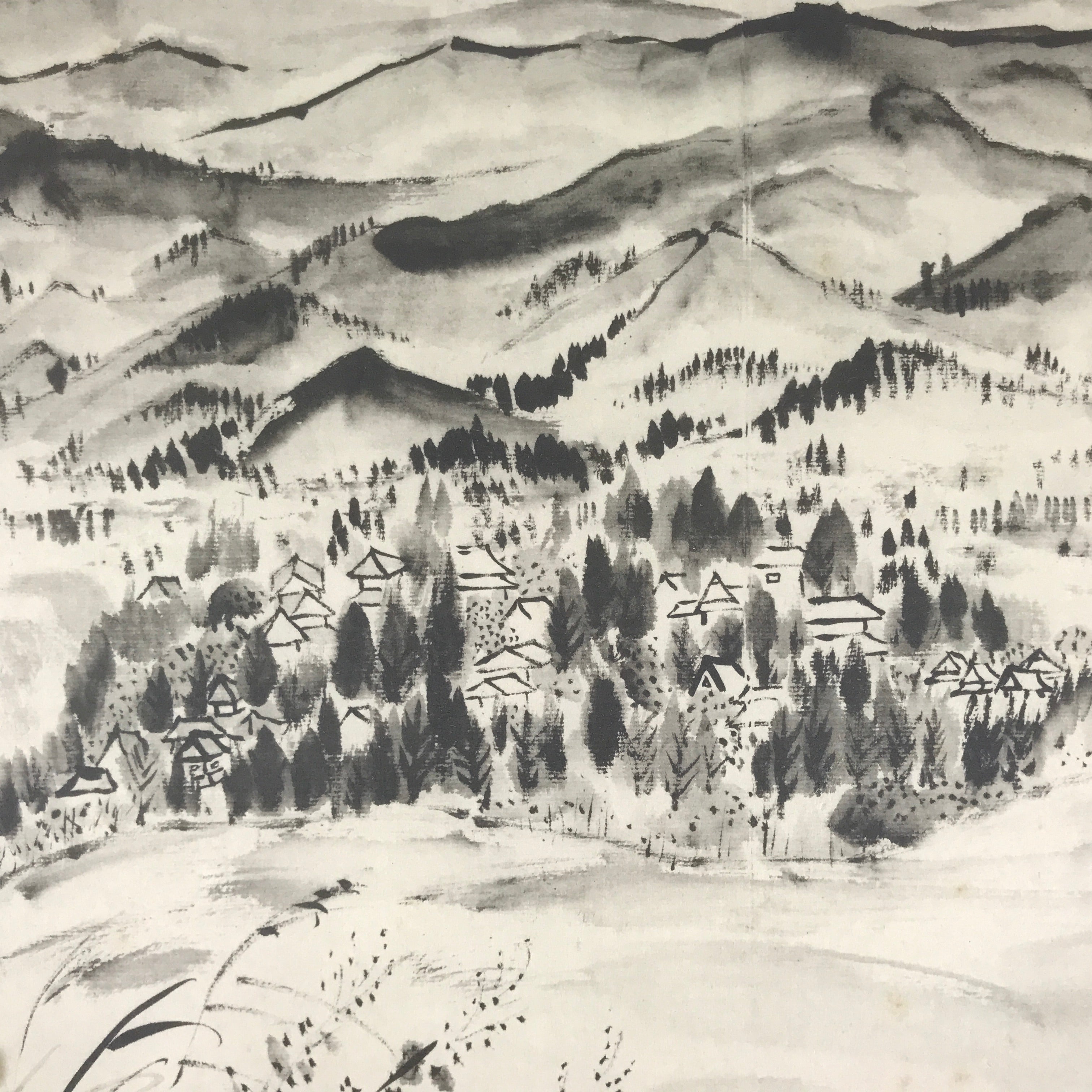Japanese Art Print Reproduction Village Mountain Landscape
