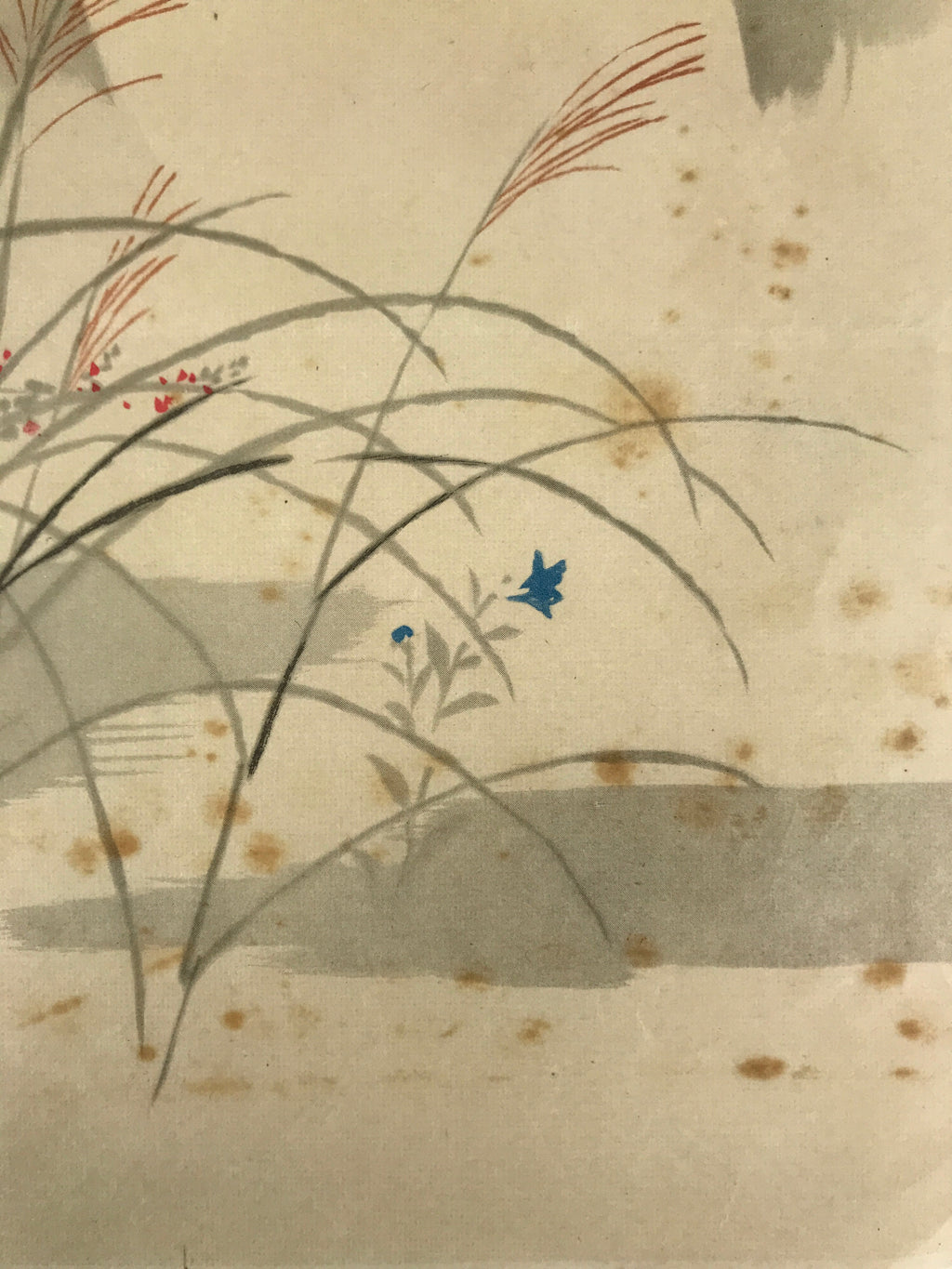 Japanese Art Print Reproduction Vtg Autumn Herbs Full Moon Painting Paper P362