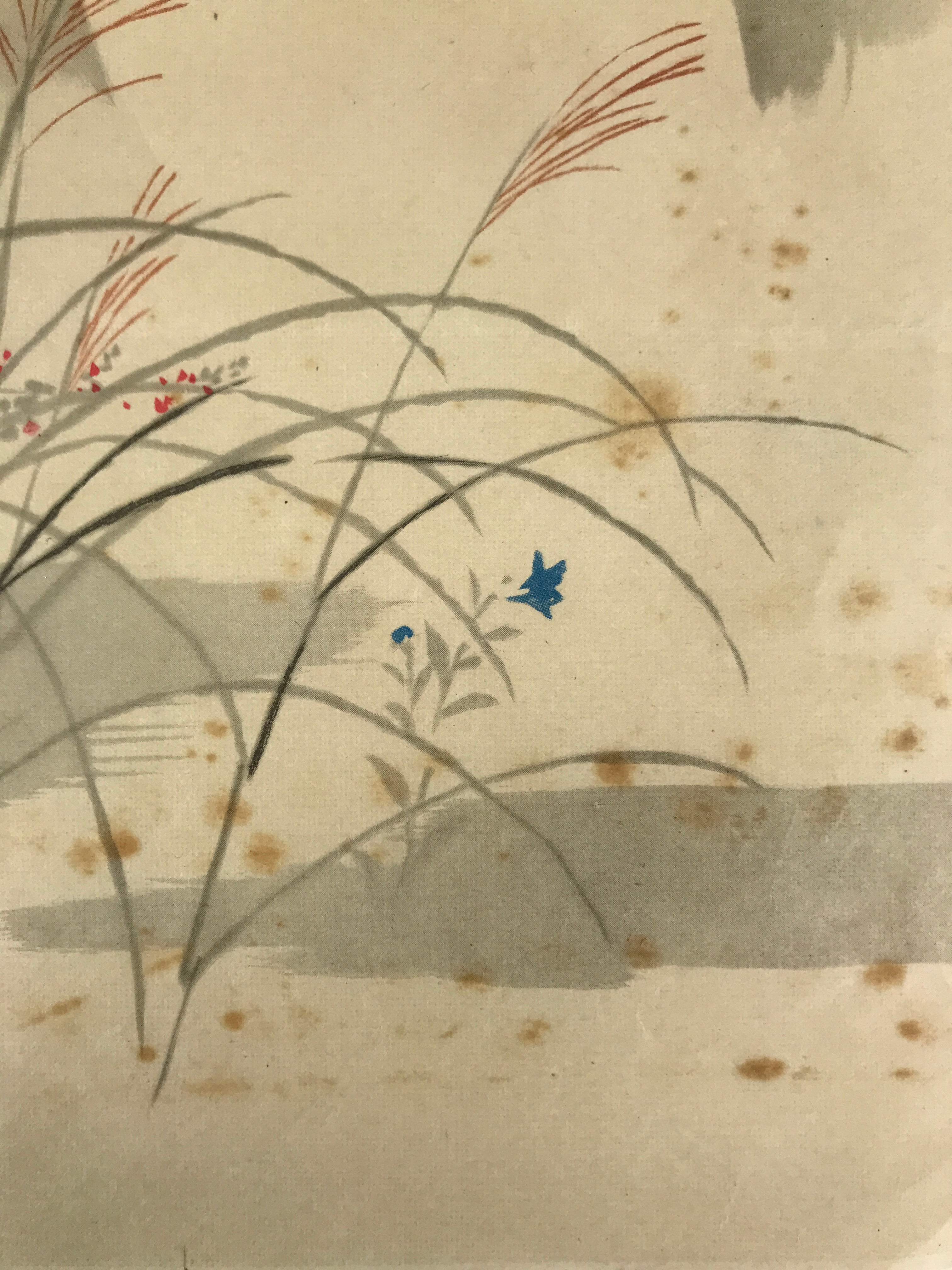 Japanese Art Print Reproduction Vtg Autumn Herbs Full Moon Painting Paper P362