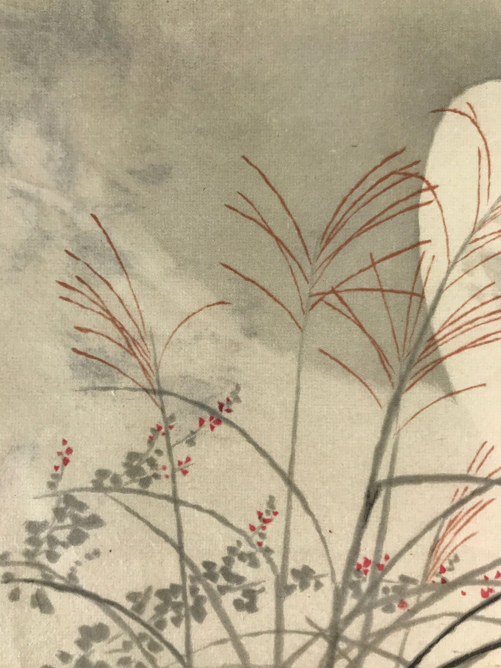 Japanese Art Print Reproduction Vtg Autumn Herbs Full Moon Painting Paper P368