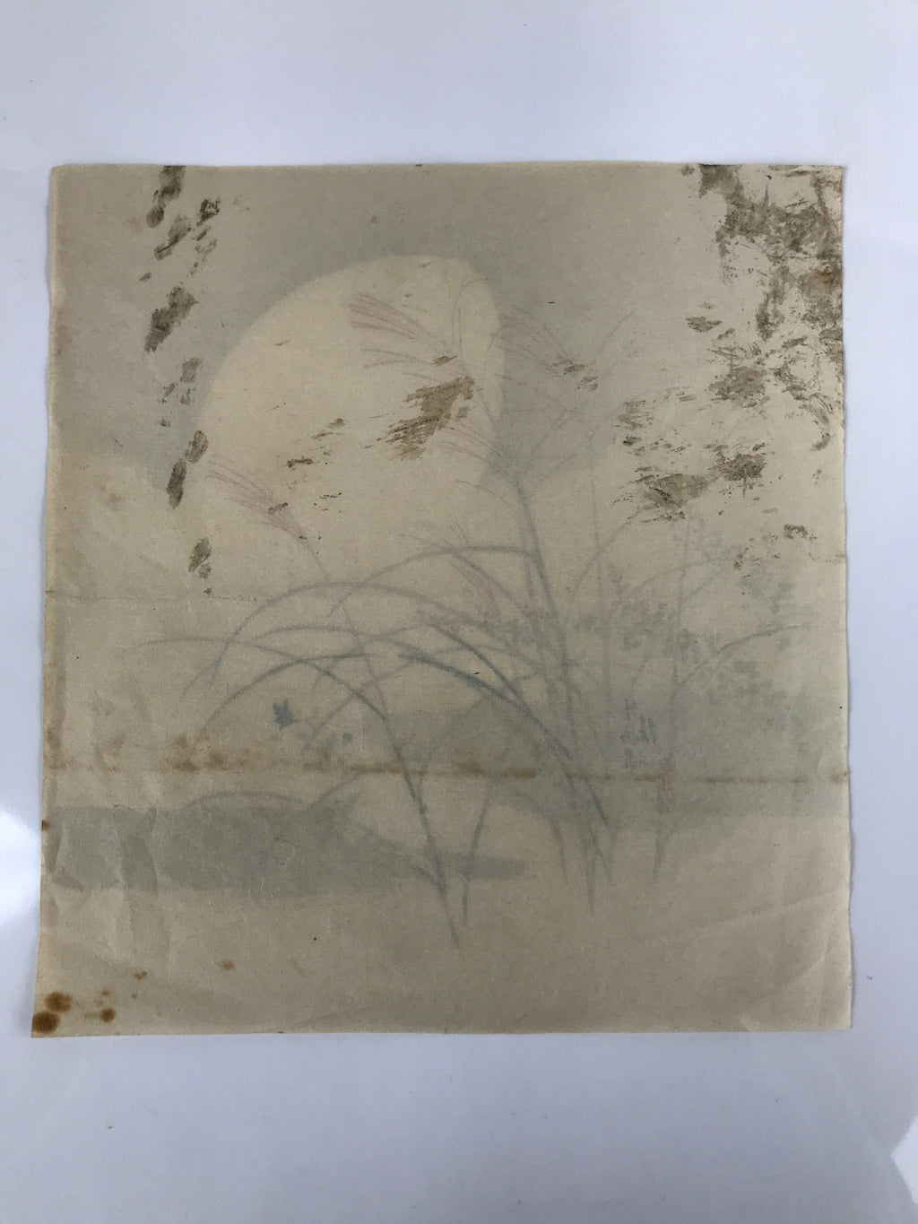 Japanese Art Print Reproduction Vtg Autumn Herbs Full Moon Painting Paper P368
