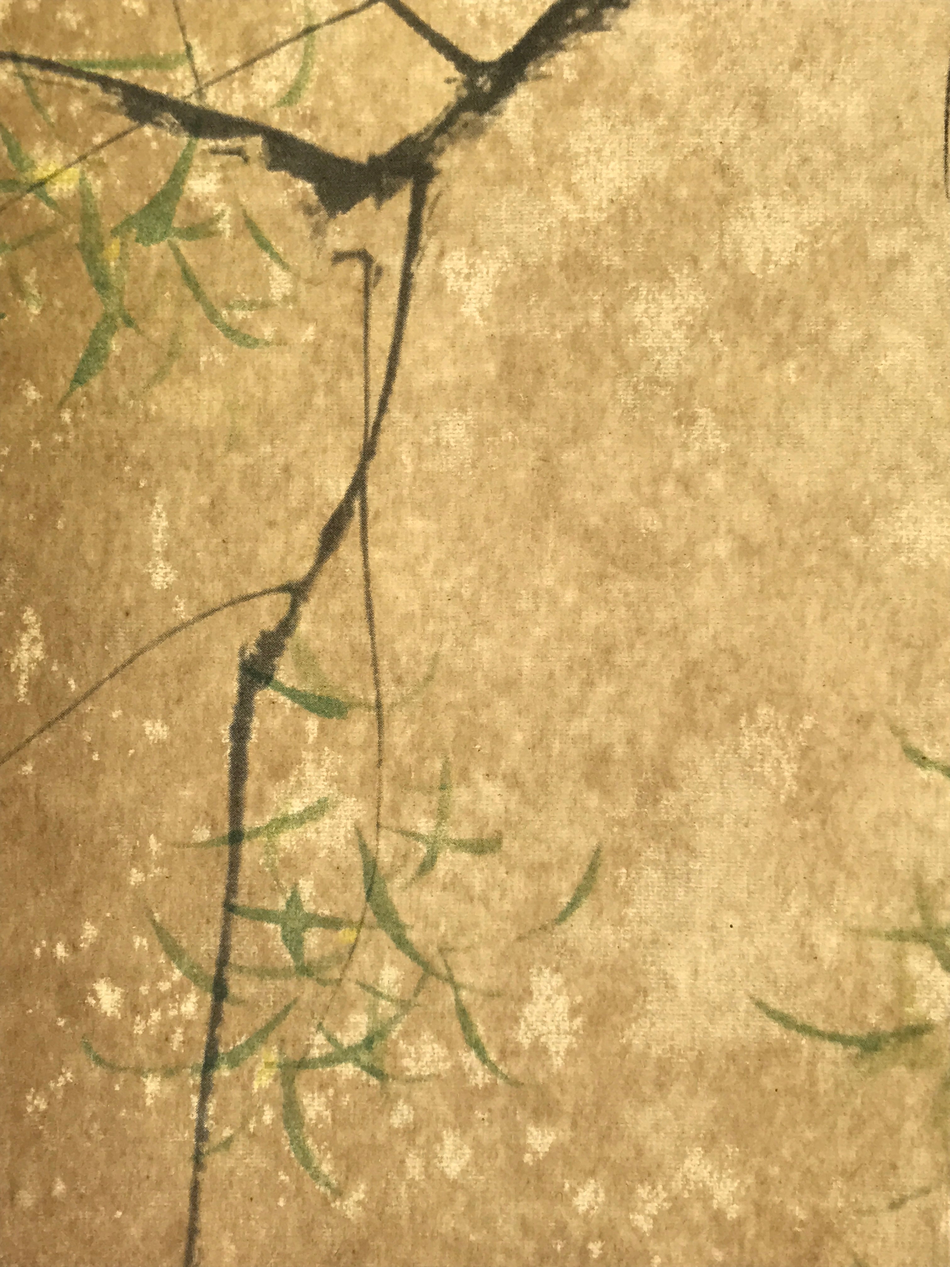 Japanese Art Print Reproduction Vtg Barn Swallows Willow Kacho Painting P358