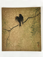 Japanese Art Print Reproduction Vtg Barn Swallows Willow Kacho Painting P358