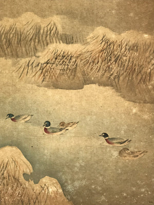 Japanese Art Print Reproduction Vtg Ducks River Winter Kacho Bird Painting P361