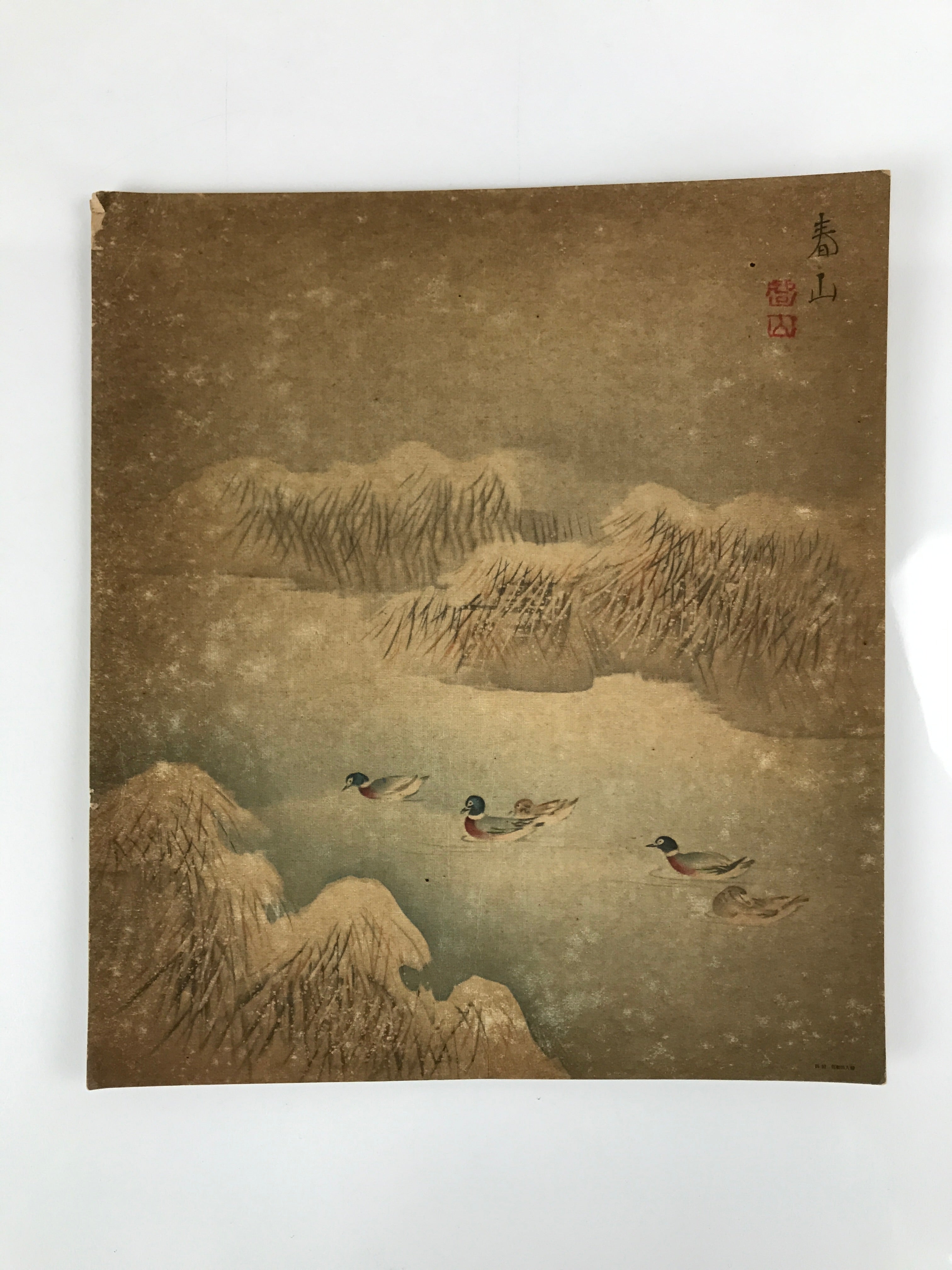 Japanese Art Print Reproduction Vtg Ducks River Winter Kacho Bird Painting P361