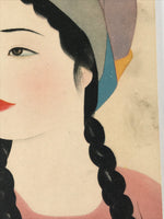 Japanese Art Print Reproduction Vtg Insho Domoto Spring Woman Braids P353