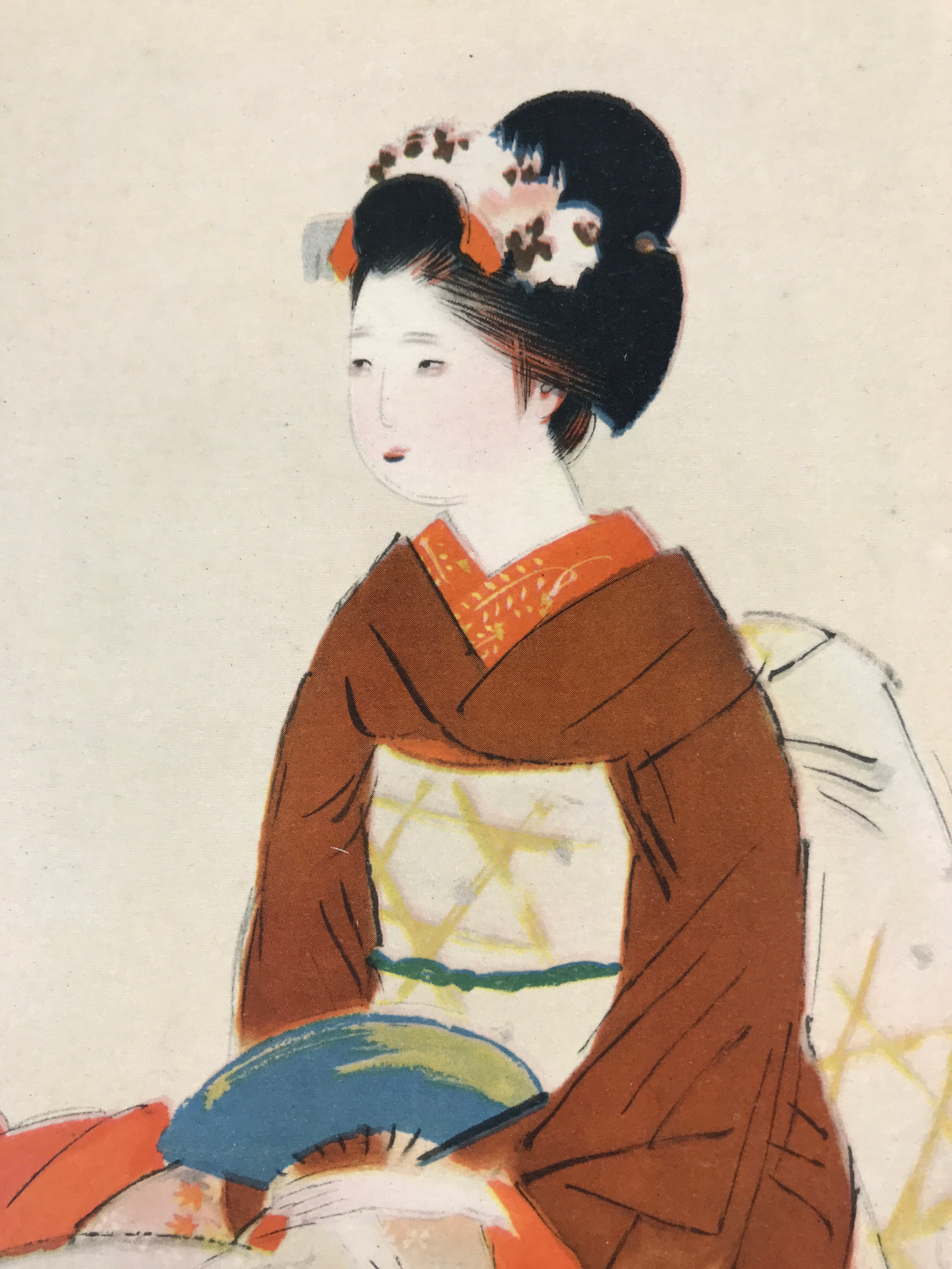 Japanese Art Print Reproduction Vtg Kitano Tsunetomi Maiko Geisha Kimono P347