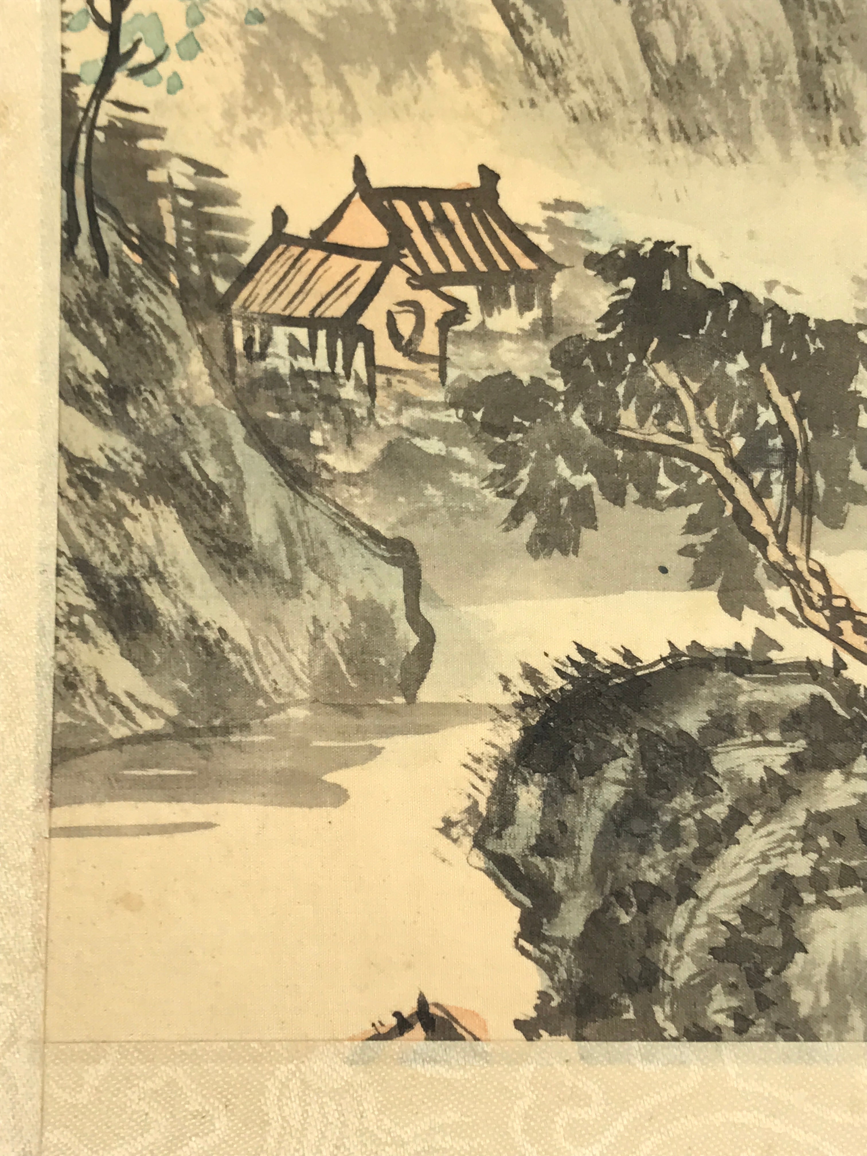 Japanese Art Print Reproduction Vtg River Houses Landscape Sansui P348