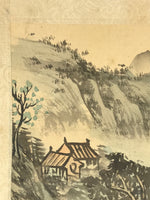 Japanese Art Print Reproduction Vtg River Houses Landscape Sansui P348