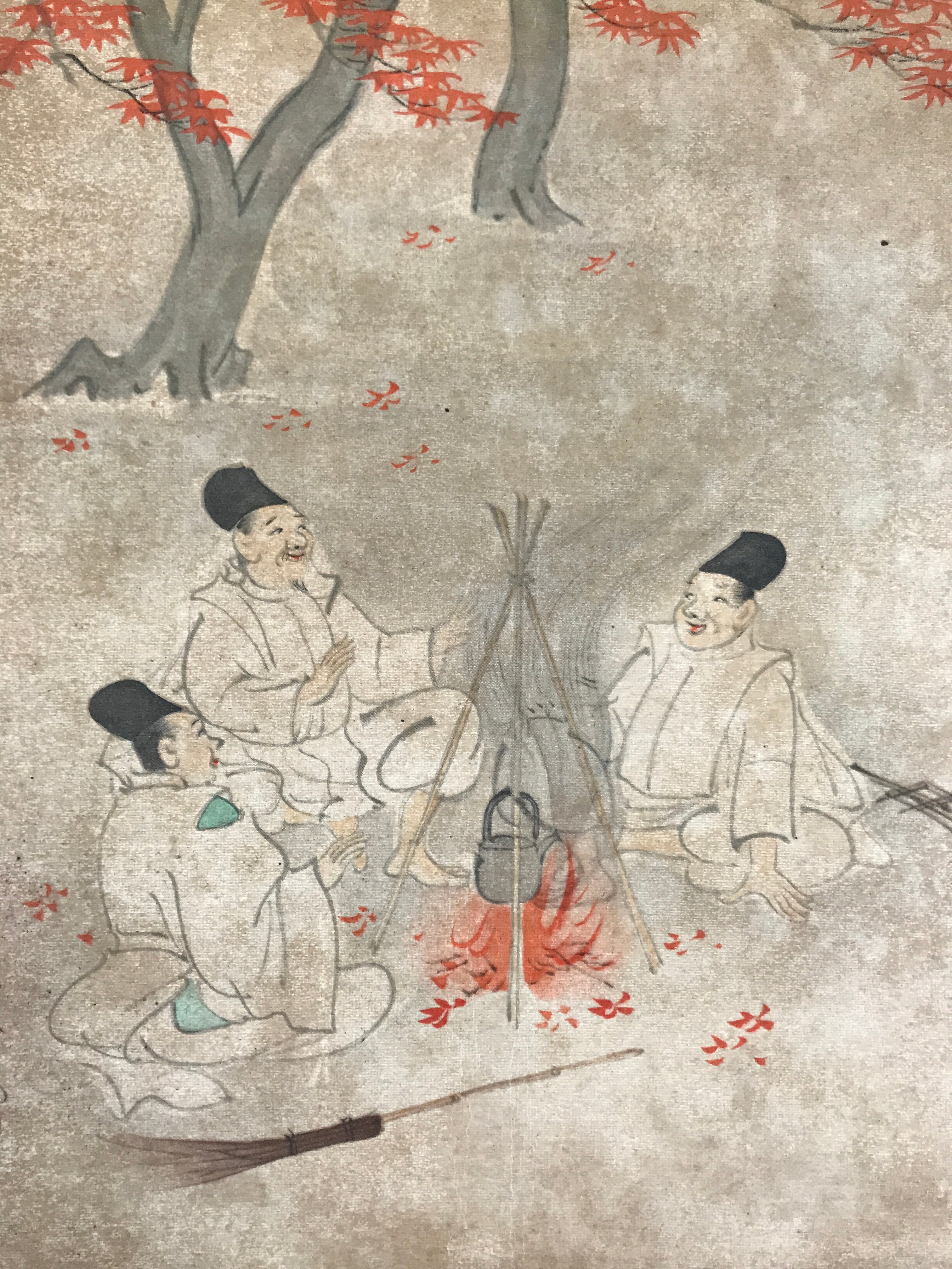 Japanese Art Print Reproduction Vtg Takatori Wakanari Men Laughing Campfire P359