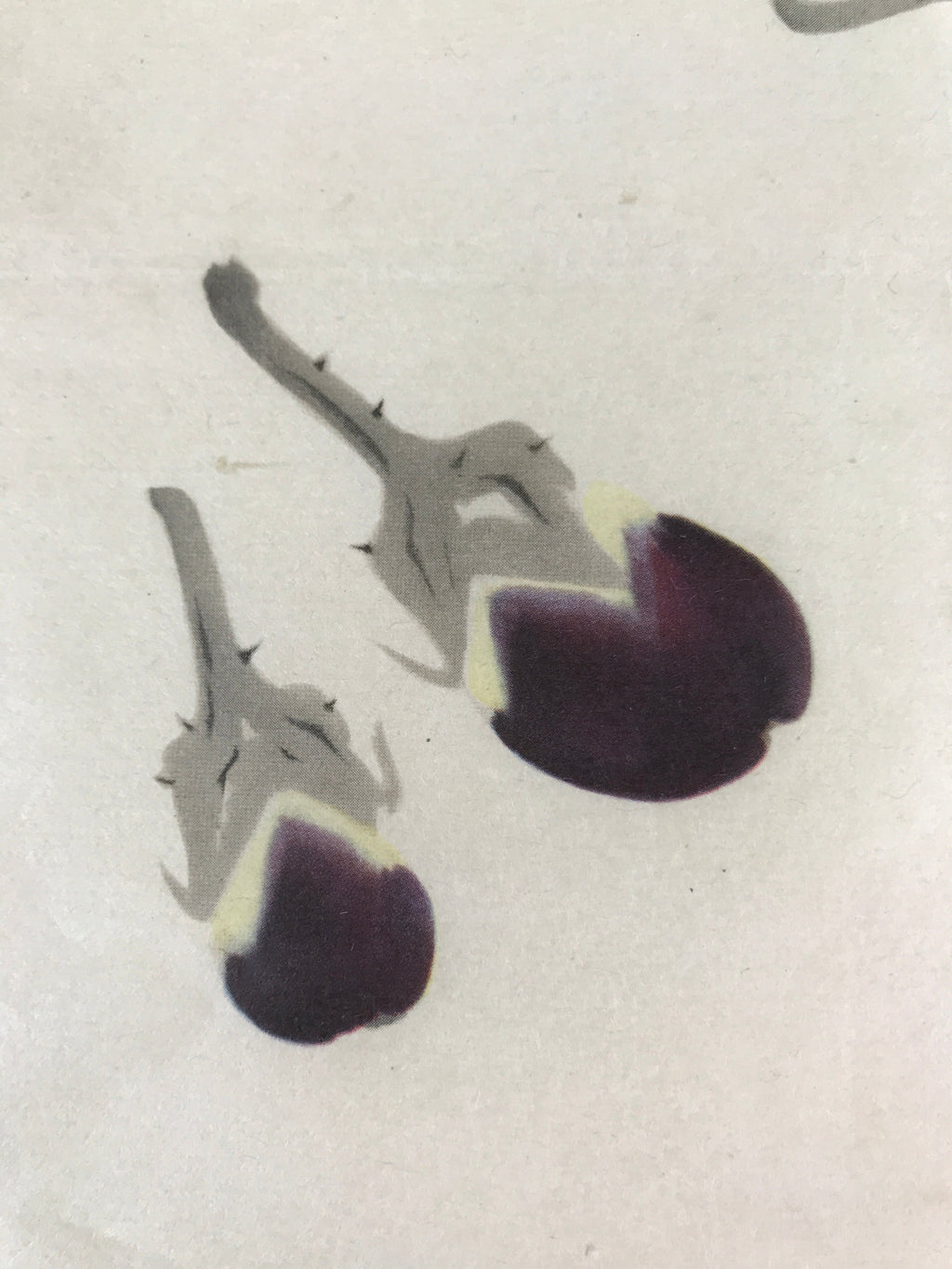 Japanese Art Print Reproduction Vtg Three Eggplants Painting Paper P370