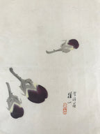 Japanese Art Print Reproduction Vtg Three Eggplants Painting Paper P370