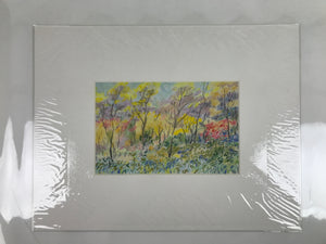 Japanese Autumn Forest Scenery Pastel Drawing Art Signed Yoshihiro Hagino FL340