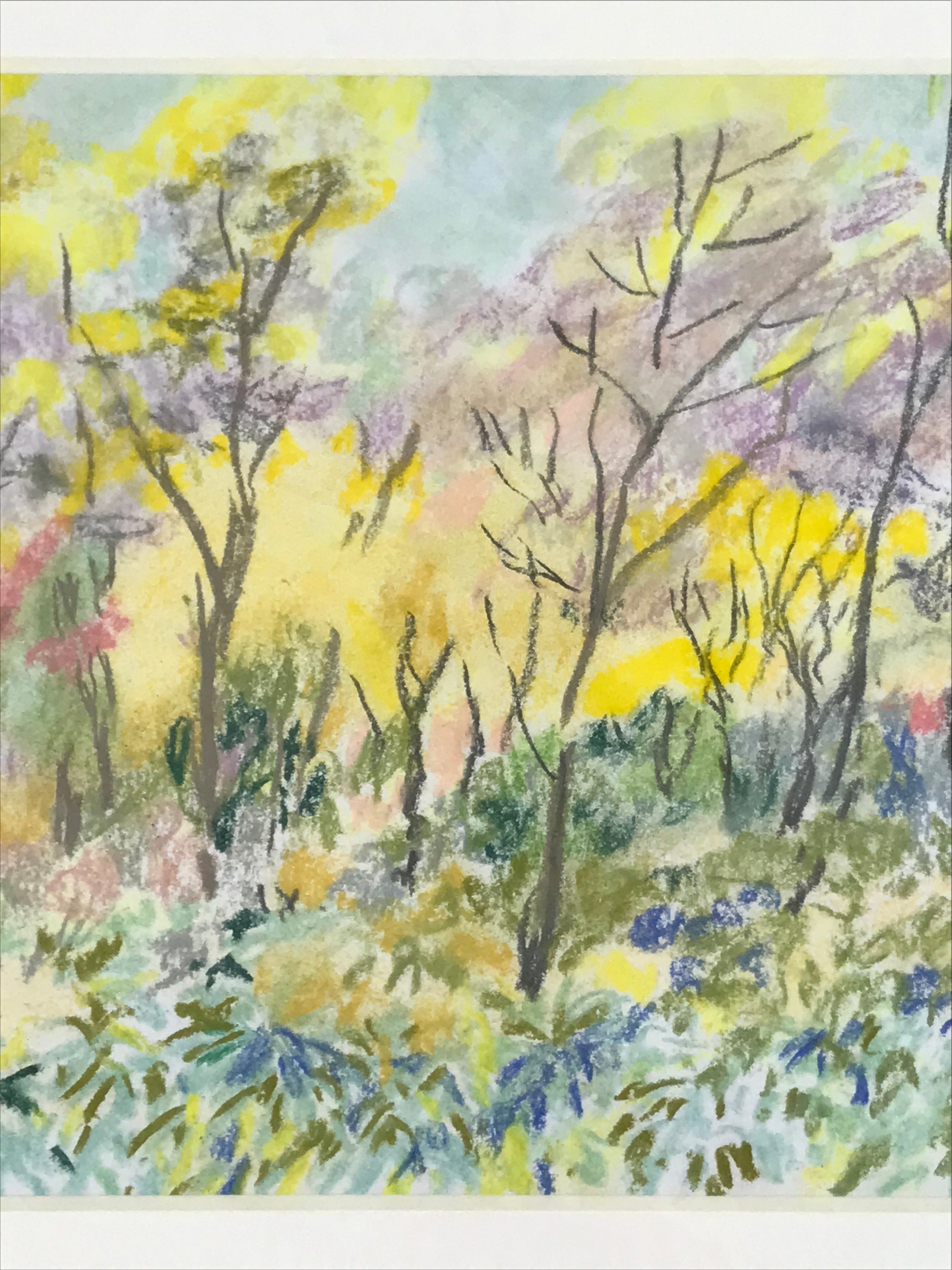 Japanese Autumn Forest Scenery Pastel Drawing Art Signed Yoshihiro Hagino FL340