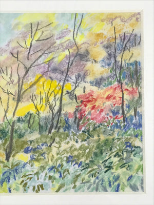 Japanese Autumn Forest Scenery Pastel Drawing Art Signed Yoshihiro Hagino FL340