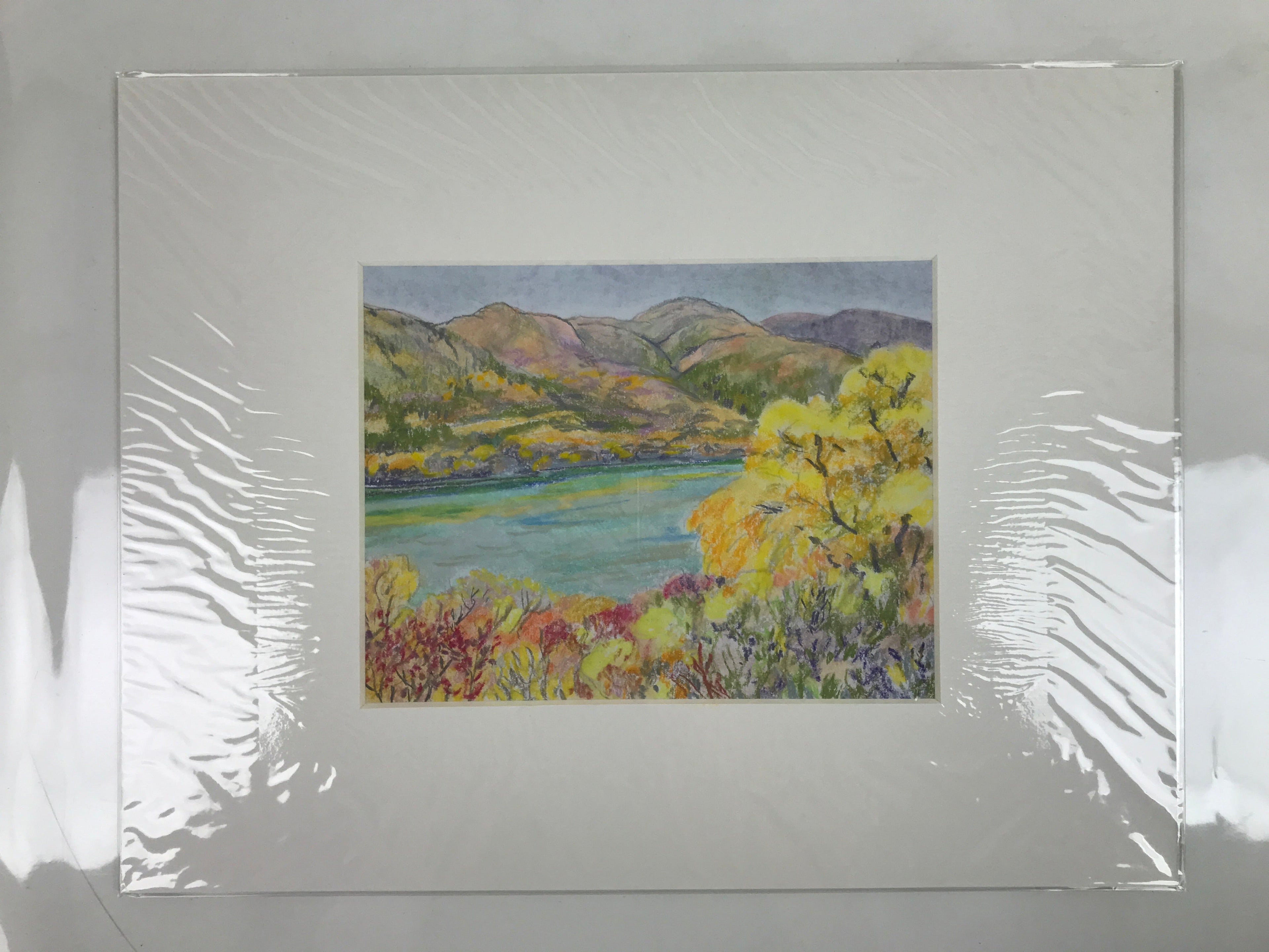 Japanese Autumn Leaves Landscape Pastel Drawing Original Art Unsigned FL317