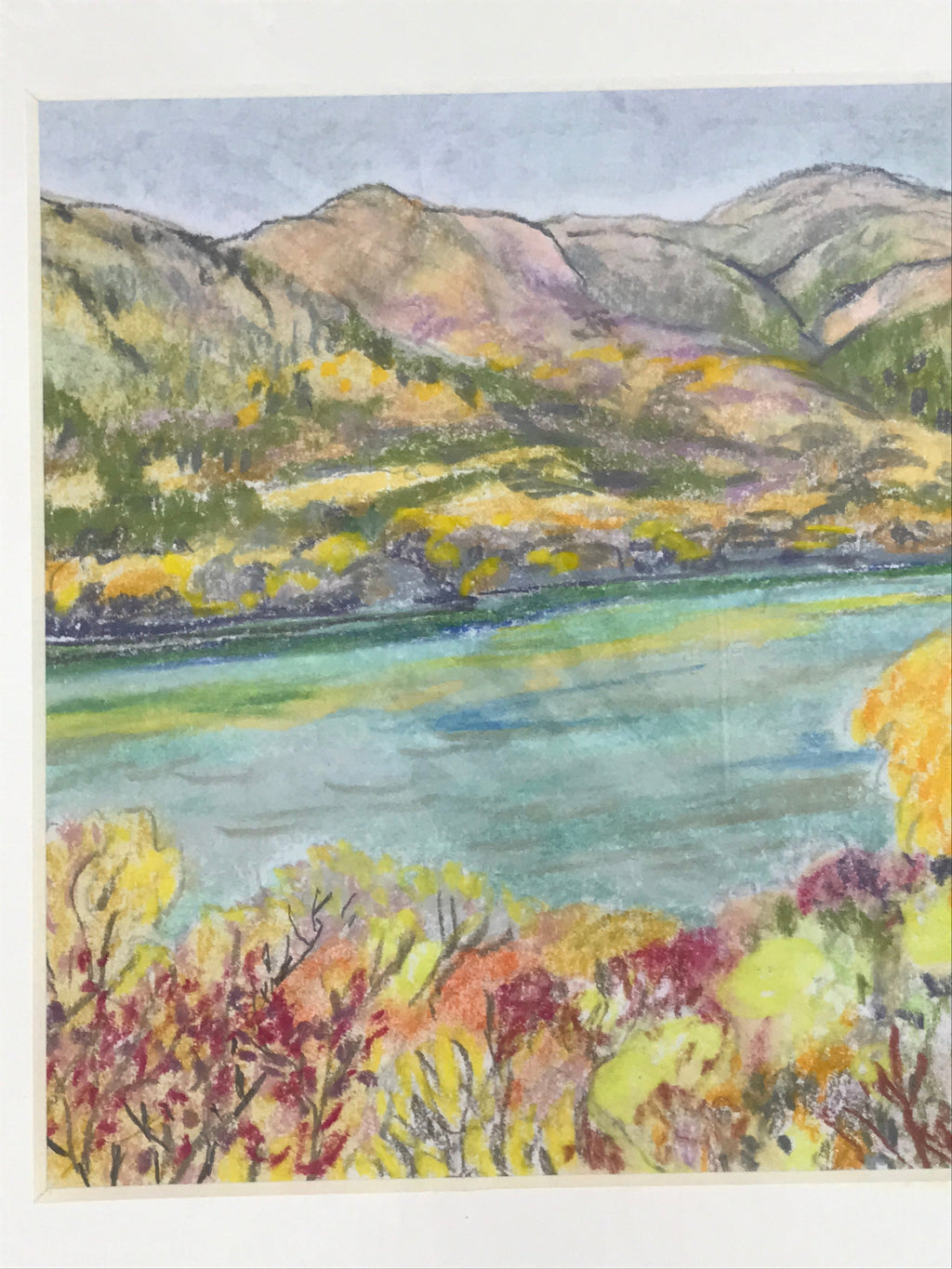 Japanese Autumn Leaves Landscape Pastel Drawing Original Art Unsigned FL317